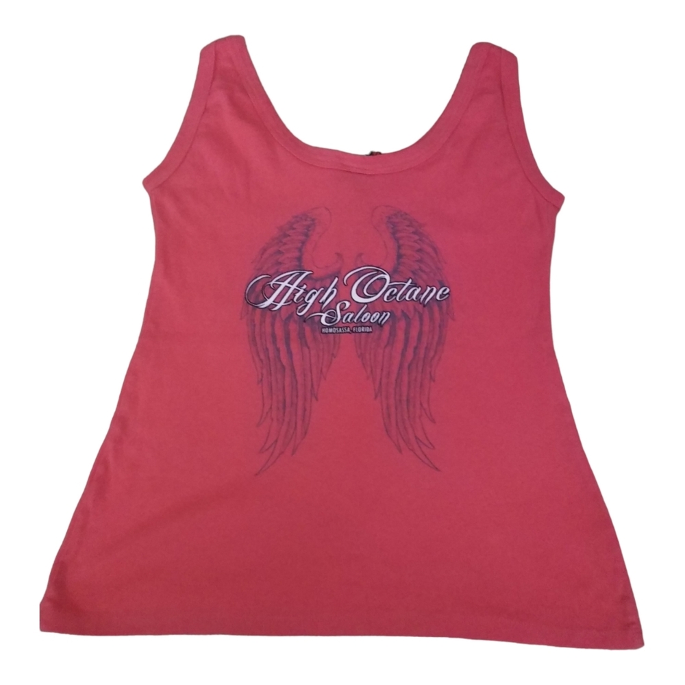 Tattooed in Black Zip Front Tank Top Angel Wings on Back. Biker Babe. Small